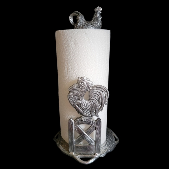 Vintage 2003 Arthur Court Aluminum Rooster Chicken Paper Towel Holder - Picture 7 of 9